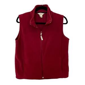 Woolrich Fleece Vest Women's Medium M Red Zip Up Pockets Collar